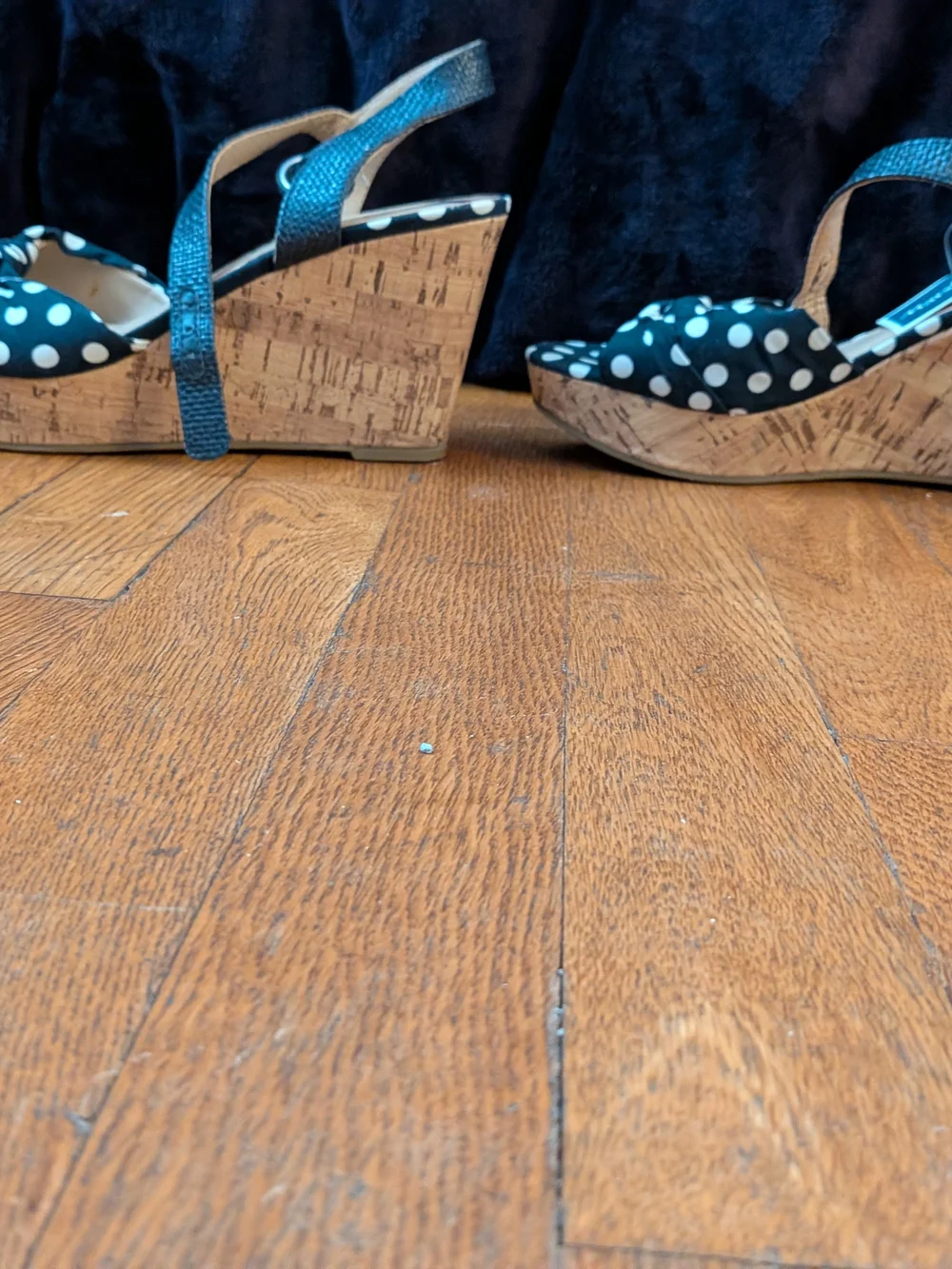 Unisa Navy Blue with White Polka Dot Platform Sandals